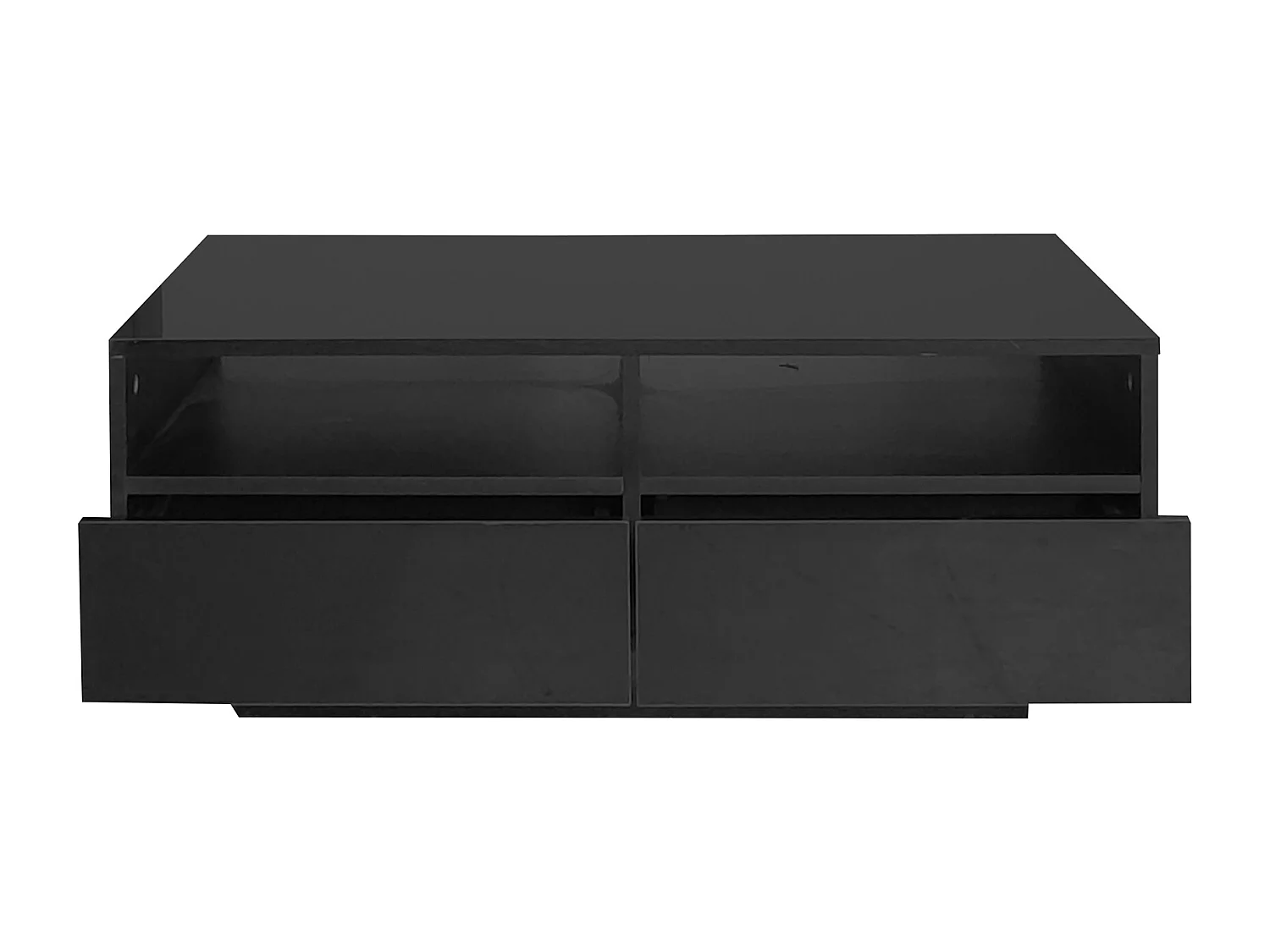 Table basse laquée brillante avec 4 tiroirs et LED 16 couleurs - Pour salon et chambres - Noir