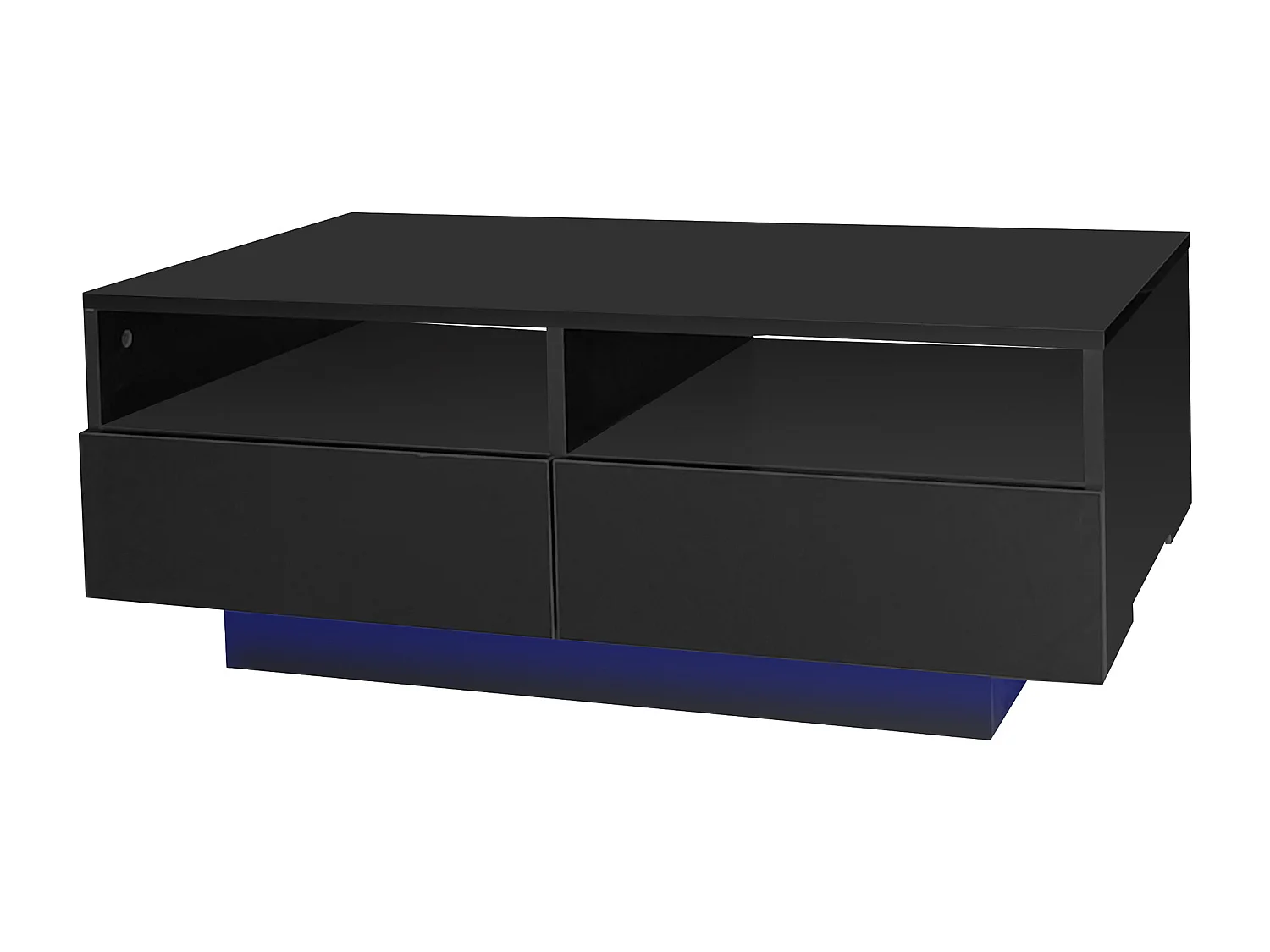 Table basse laquée brillante avec 4 tiroirs et LED 16 couleurs - Pour salon et chambres - Noir