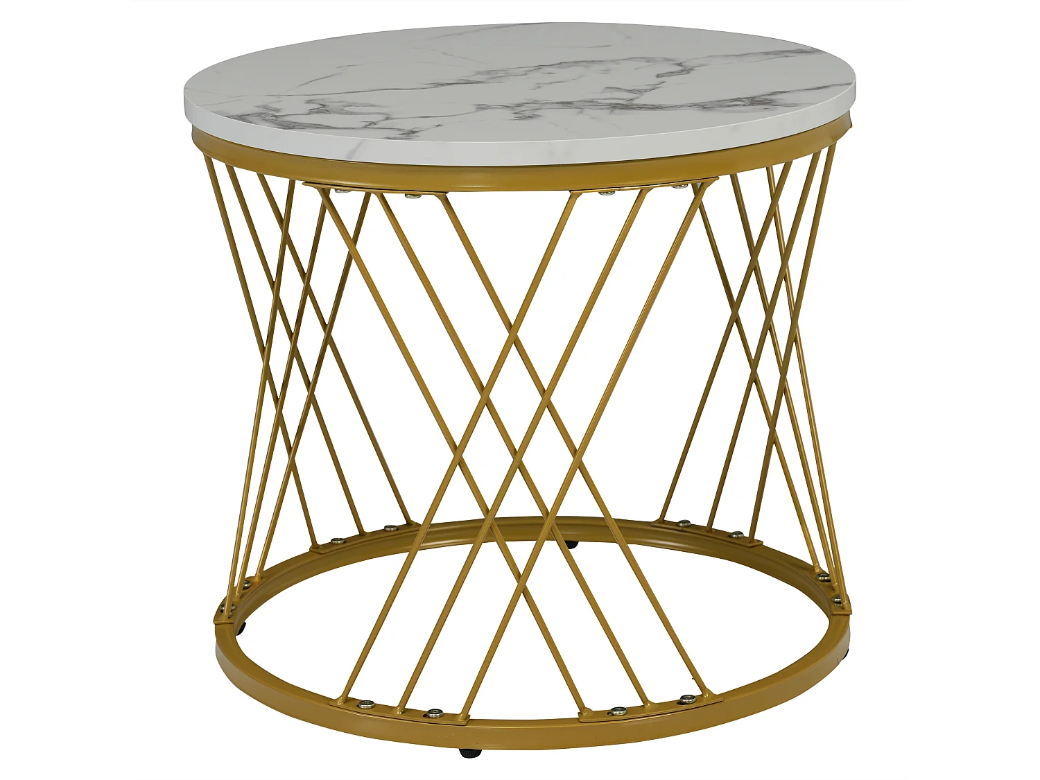 Salontafelset - Marmerlook blad - Set van 2 rond - Wit en goud