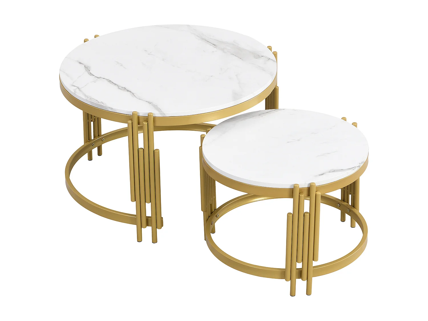 Table basse gigogne avec plateau effet marbre - Structure en métal doré