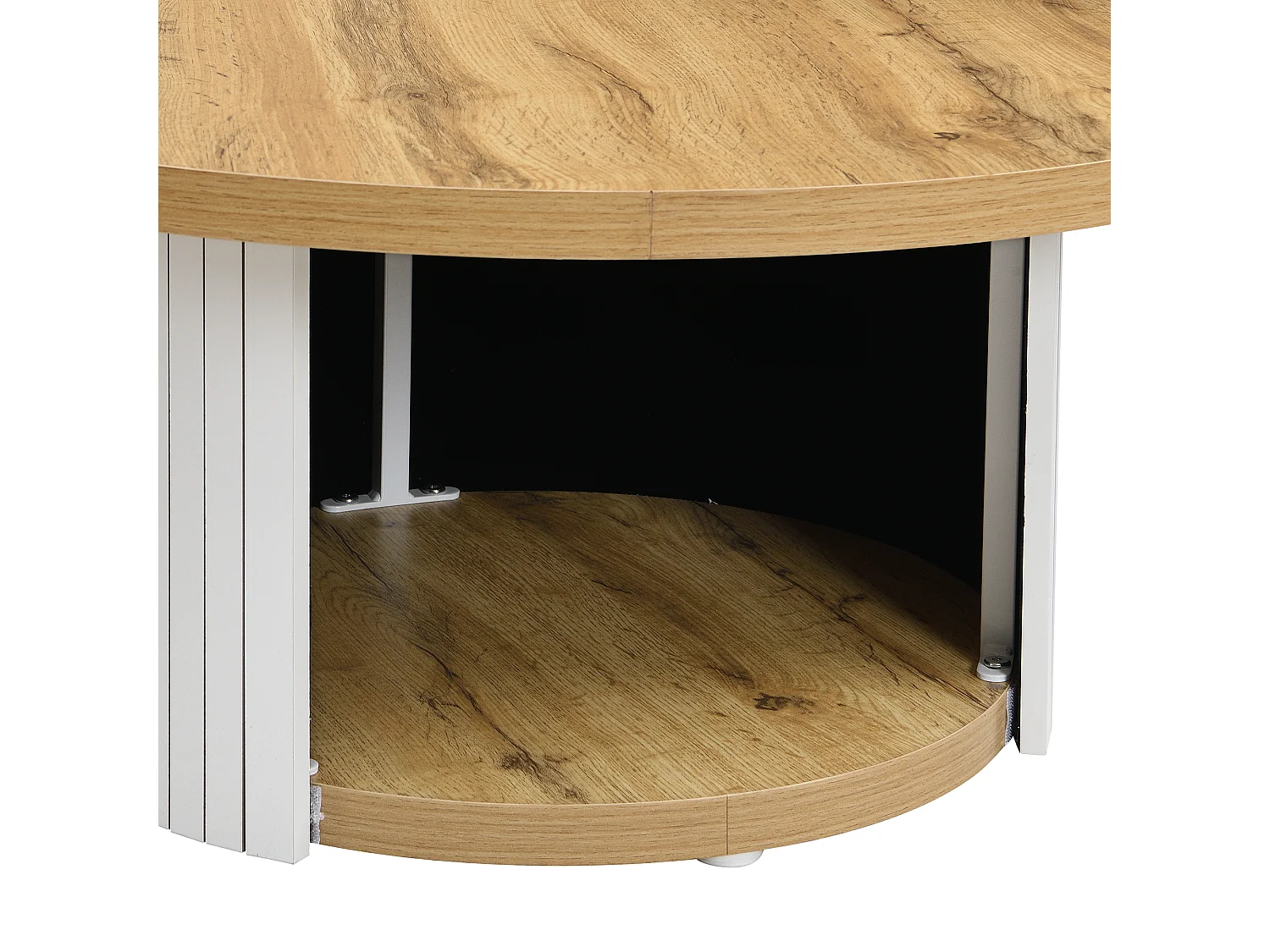 Table basse rond avec rangement - Lot de 2 - Rayures verticales blanches -Couleur bois