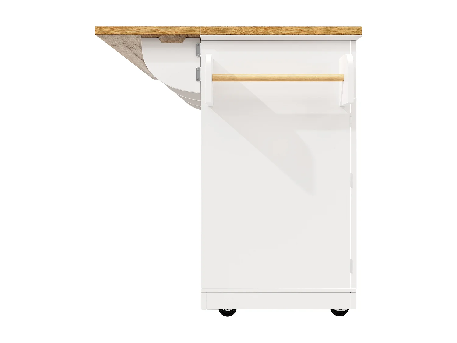 Verplaatsbaar keukeneiland, 165,5 x 40 (63,5) x 95 cm - Serveerwagen met 5 lades en 2 deuren - Wit en houtkleur