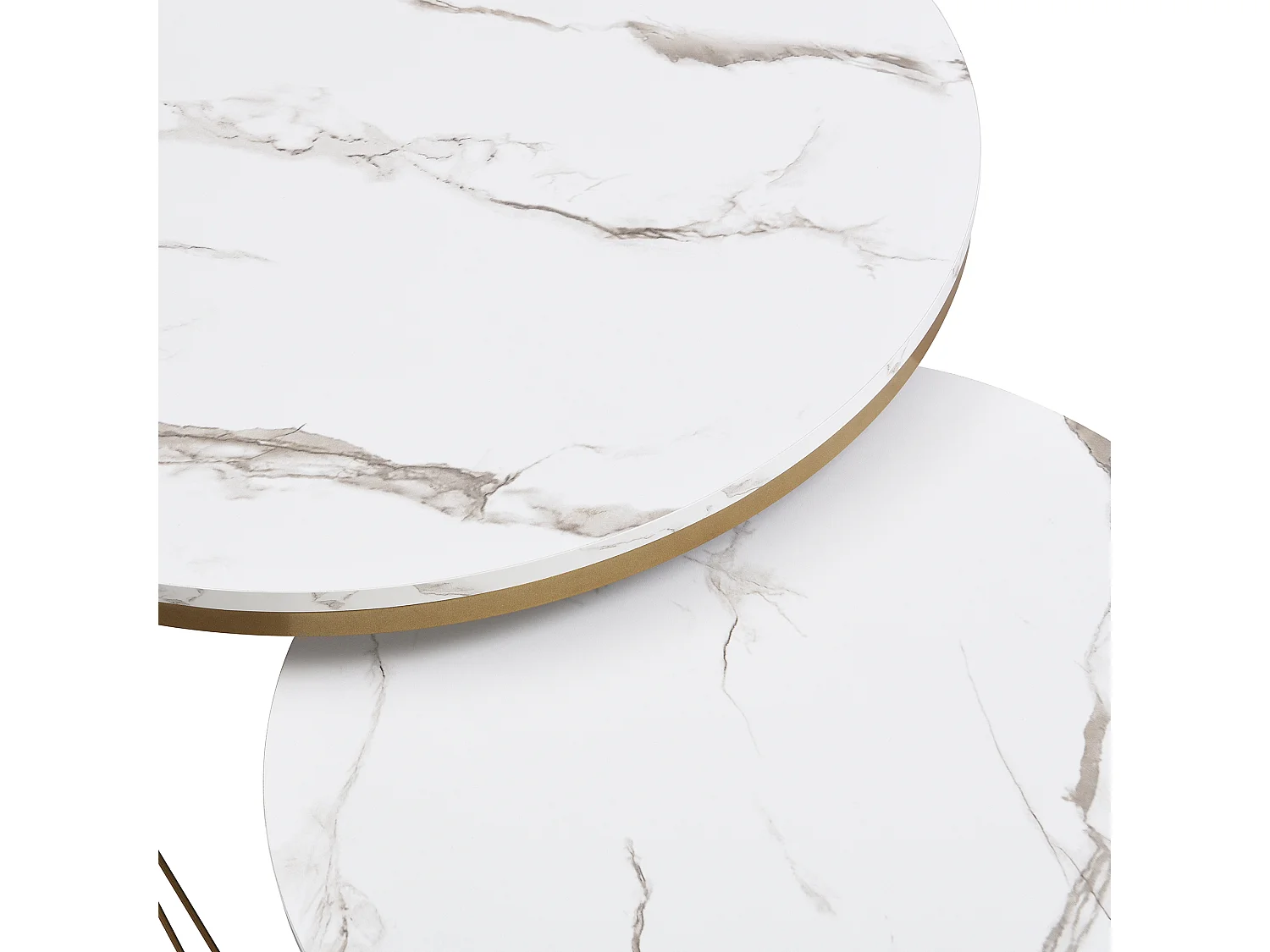 Table basse gigogne avec tiroir - Plateau effet marbre -Métal et bois MDF - Noir