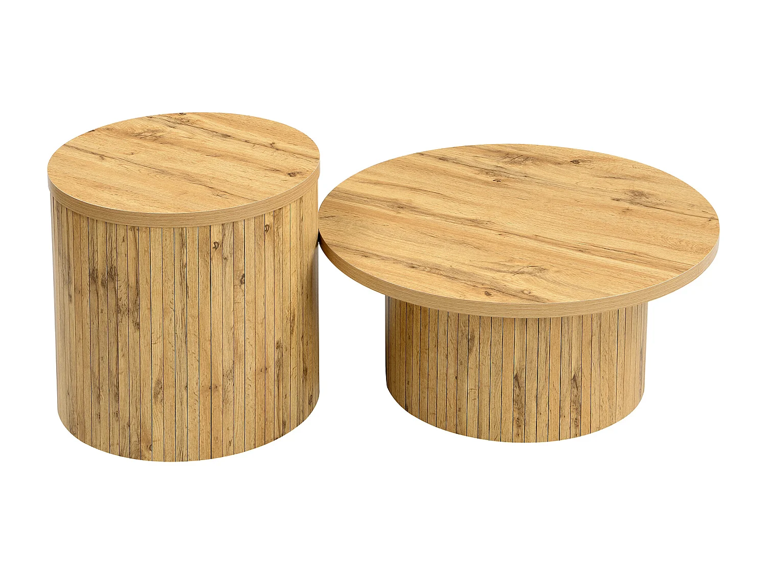 Table basse rond - Lot de 2 - Rayures verticales boise
