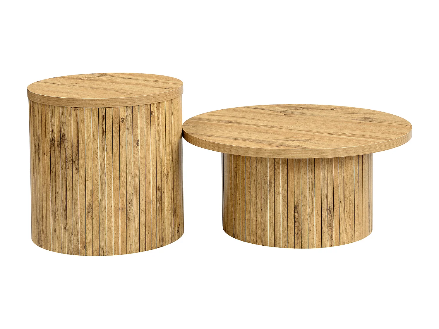 Table basse rond - Lot de 2 - Rayures verticales boise