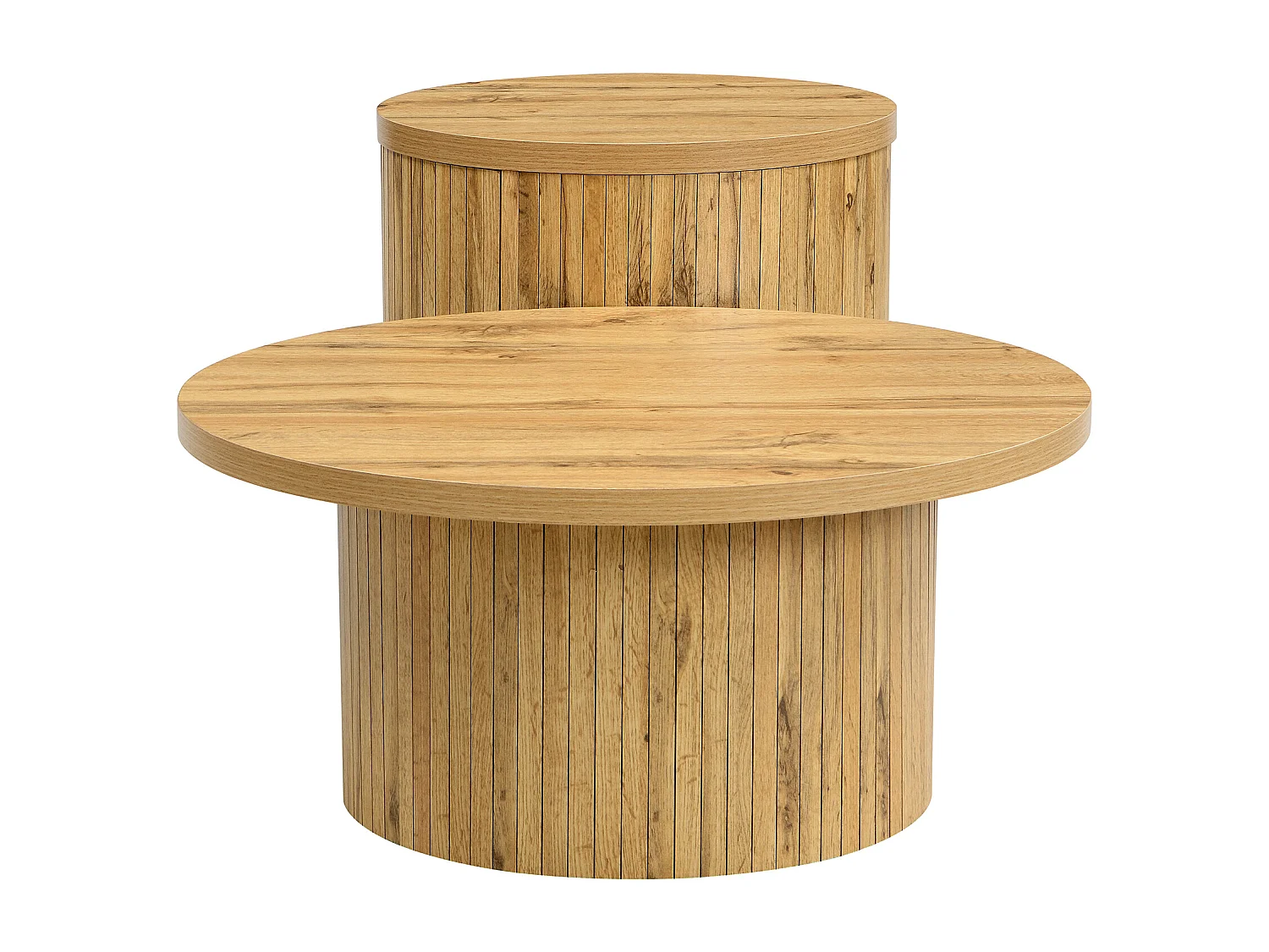 Table basse rond - Lot de 2 - Rayures verticales boise