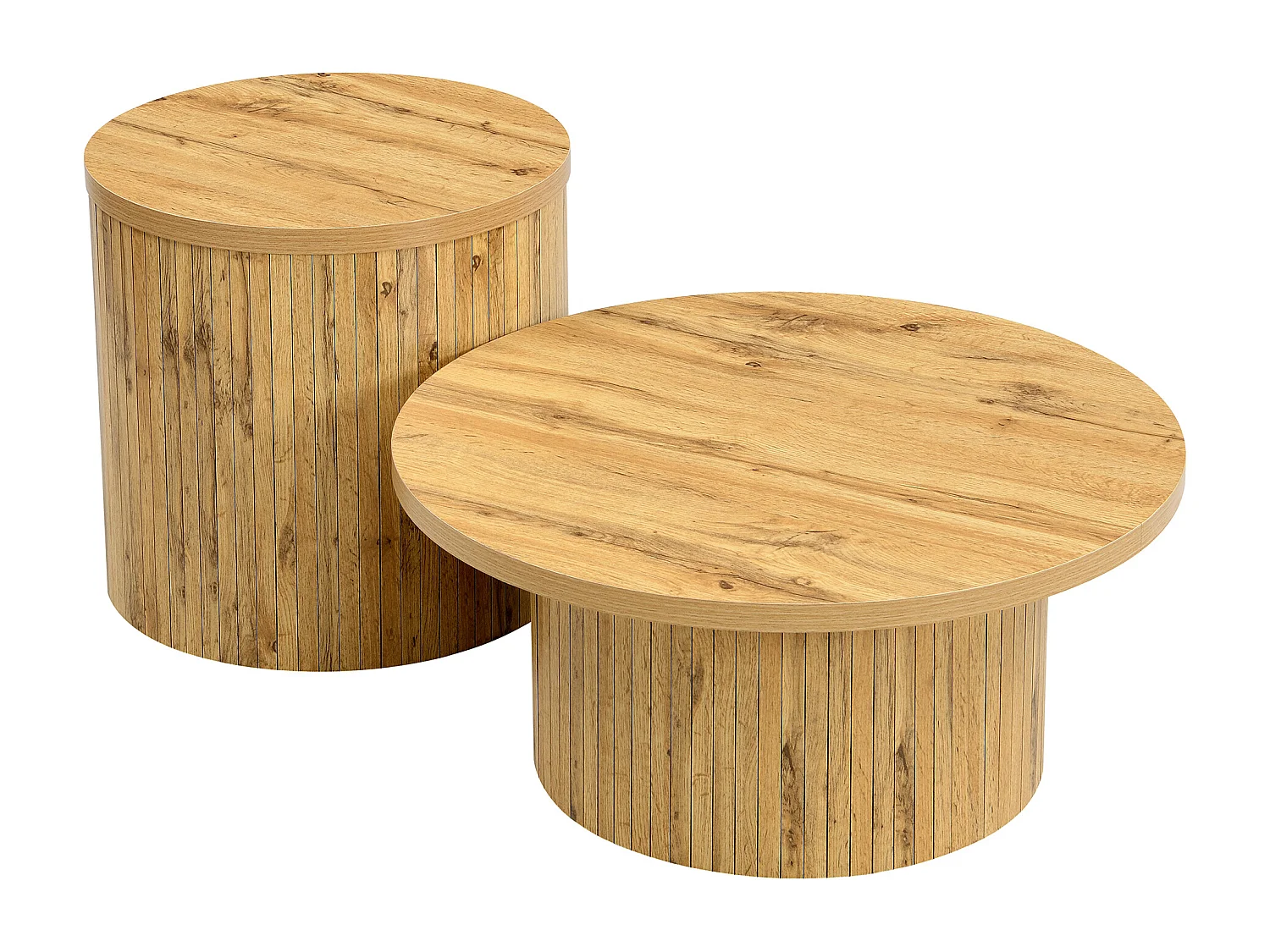 Table basse rond - Lot de 2 - Rayures verticales boise