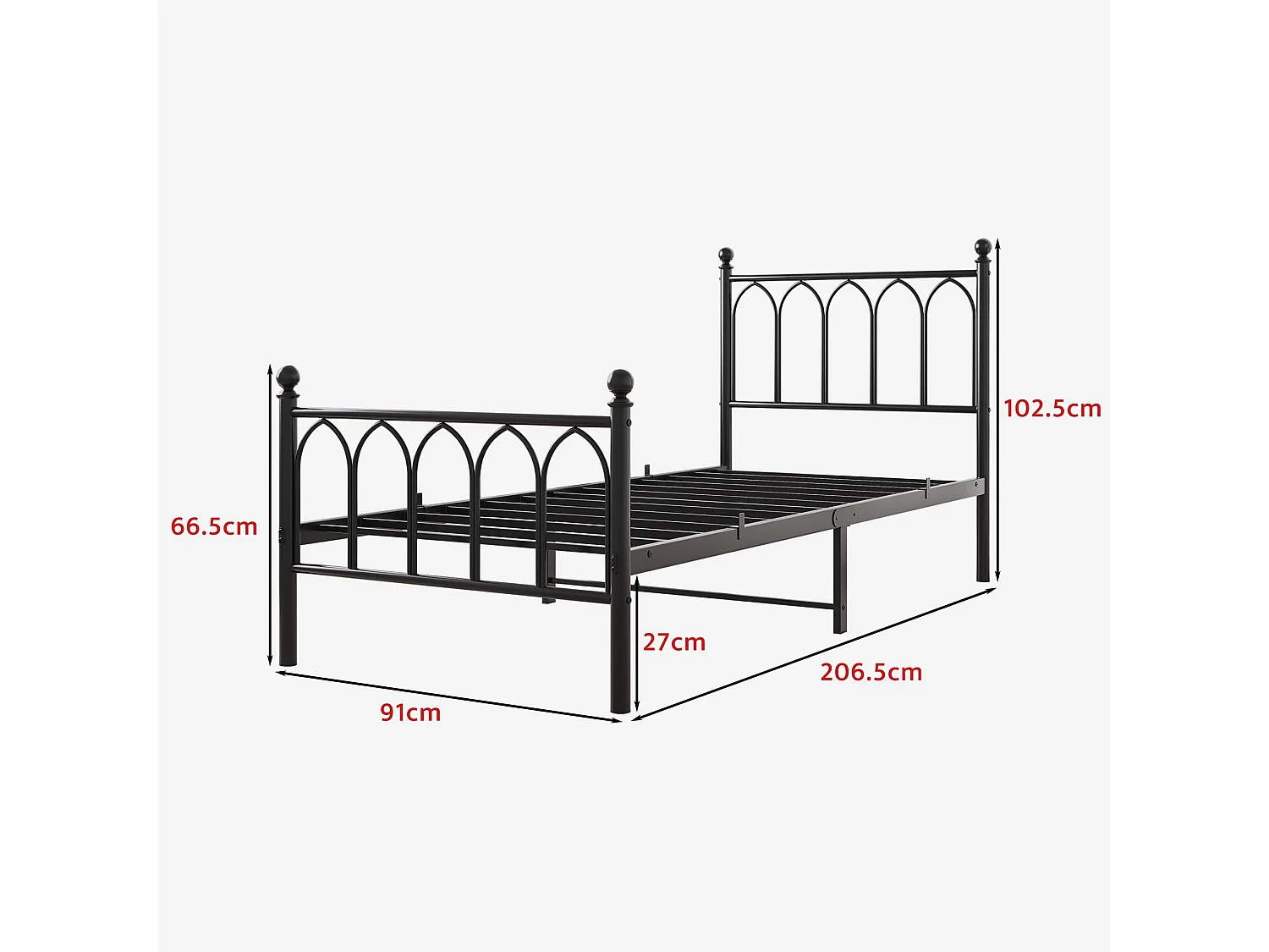 Cadre de lit en métal 90x200 cm - Lit simple avec tête de lit - Noir