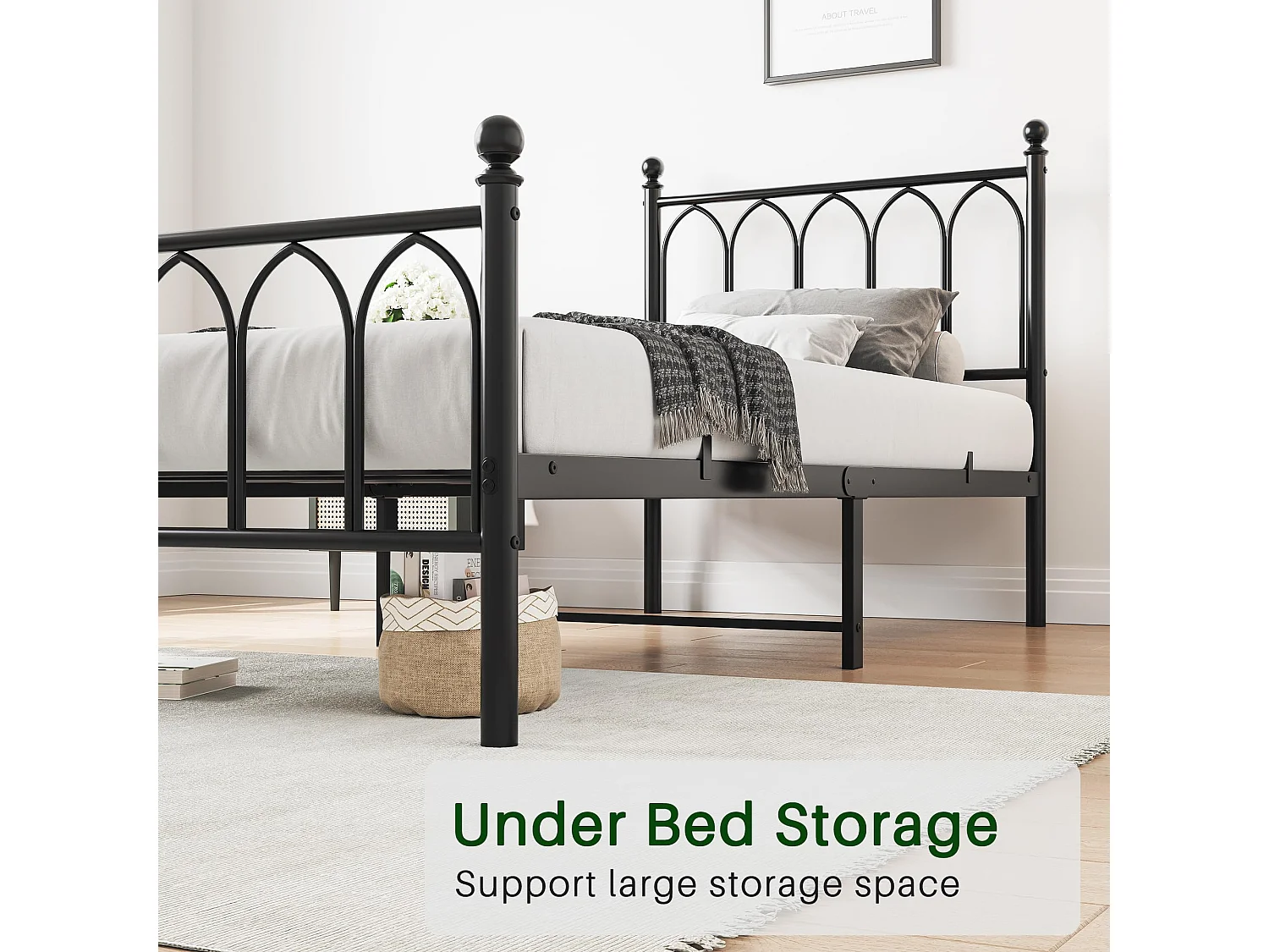 Cadre de lit en métal 90x200 cm - Lit simple avec tête de lit - Noir