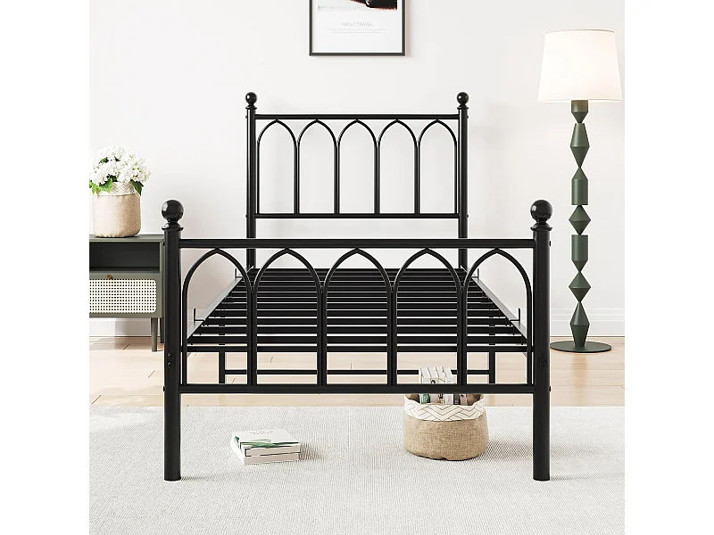 Cadre de lit en métal 90x200 cm - Lit simple avec tête de lit - Noir