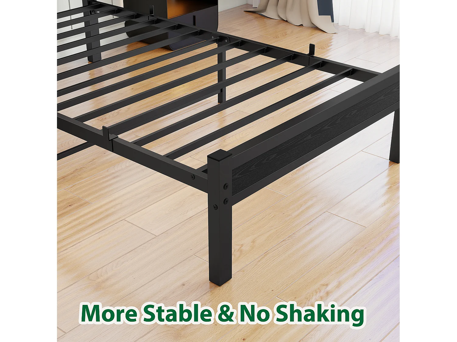 Cadre de lit en métal 90x200 cm avec tête de lit en bois- Lit simple noir - Sans matelas