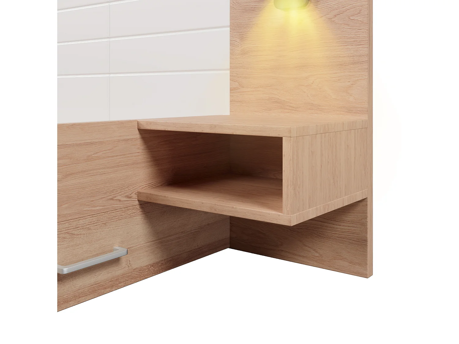 Volwassen tweepersoonsbed 180×200cm met 2 lades, leeslamp, USB-aansluiting en 2 nachtkastjes - Kleur hout en wit