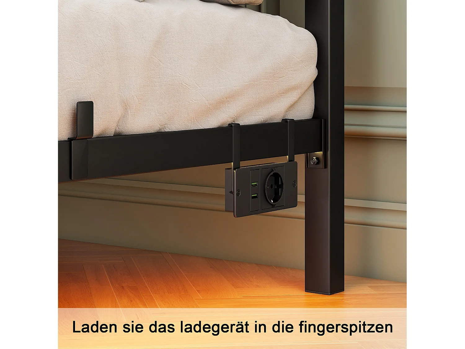 Lit adulte 140x200cm avec LED et station de recharge - Lit flottant en métal - Noir