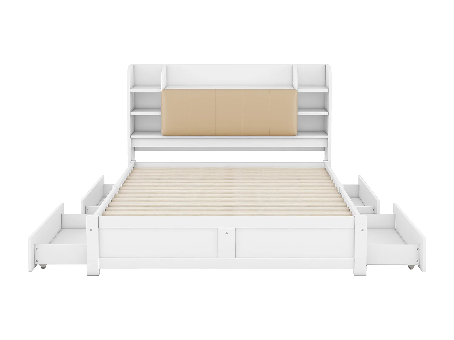 Lit double 160 x 200 cm avec 4 tiroirs et tête de lit de rangement - Bois blanc