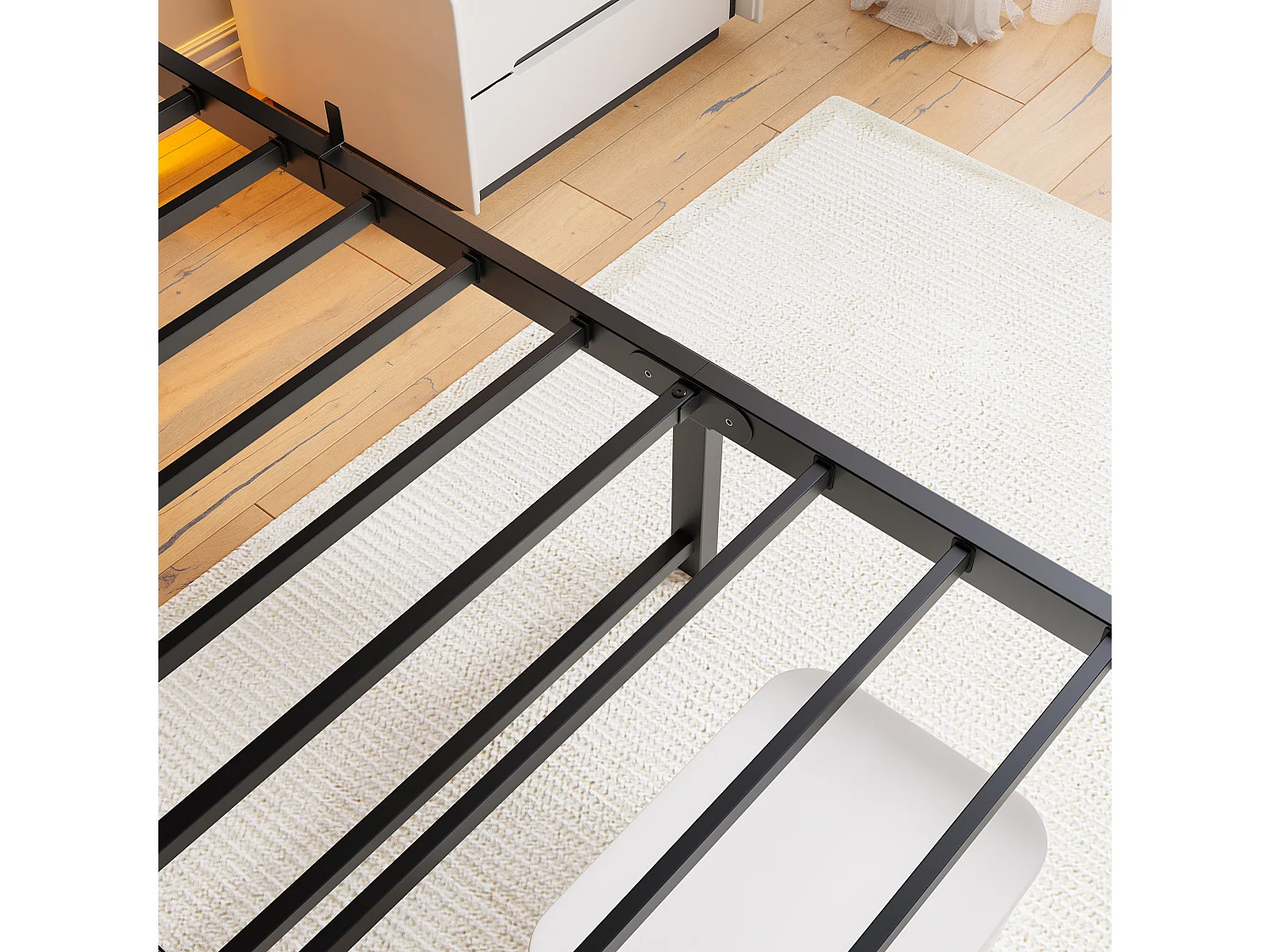 Lit double 140x190cm avec LED et USB - Lit adulte en métal et bois- Couleur noir et bois (sans matelas)