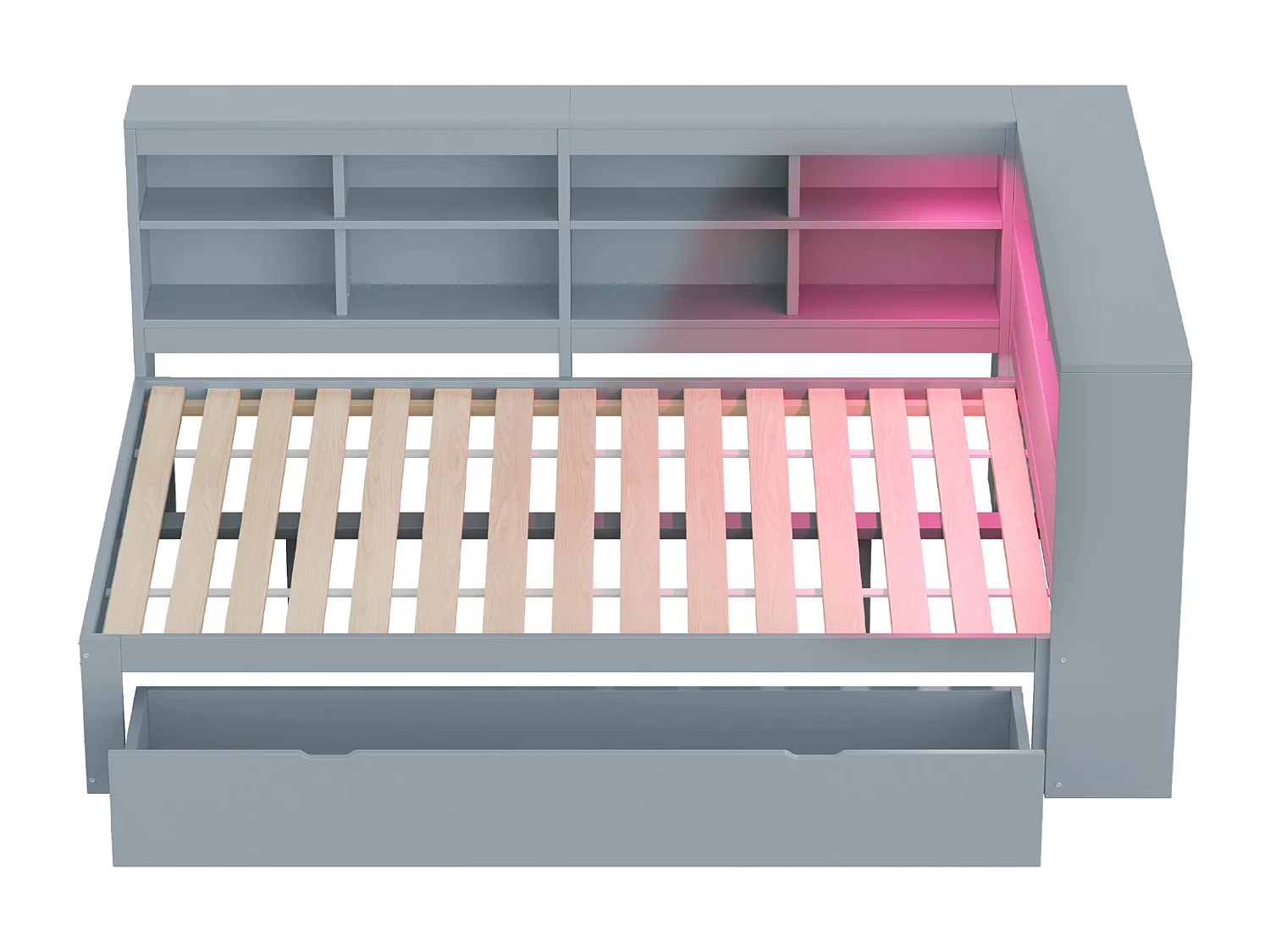 Lit banquette gris 140x200cm avec LED. USB ,tiroir et rangement - Lit double en bois