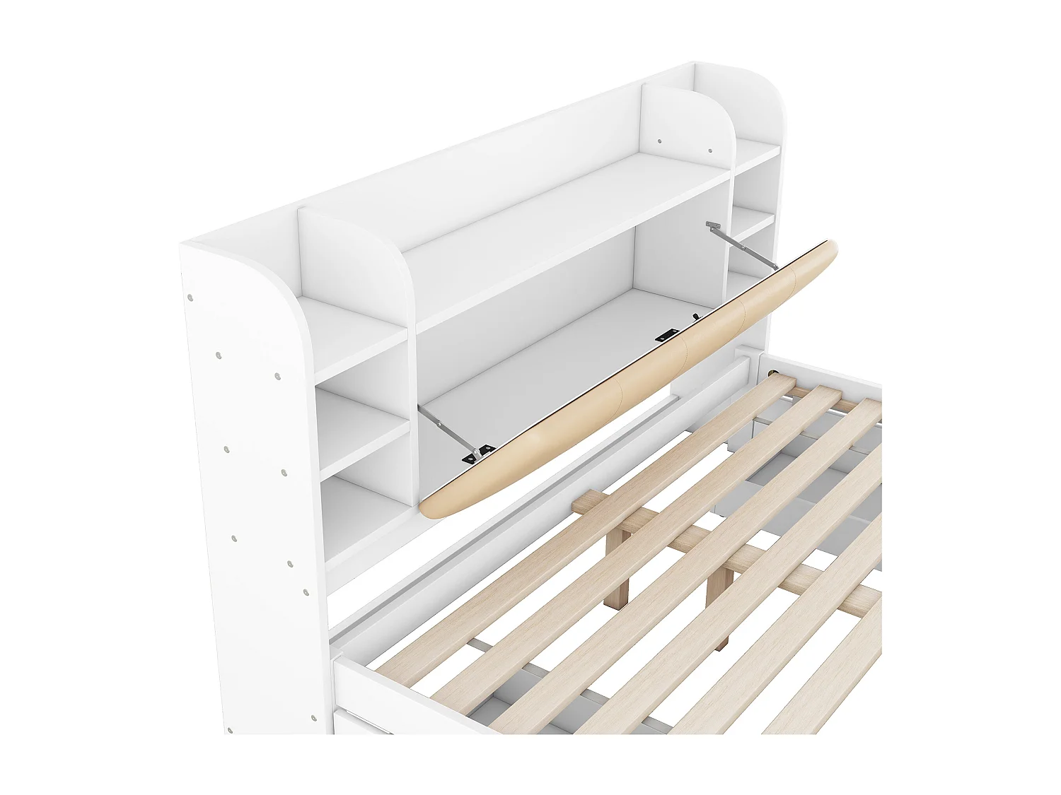 Cama de matrimonio 180 x 200 cm con 4 cajones y cabecero con almacenaje - Madera blanca