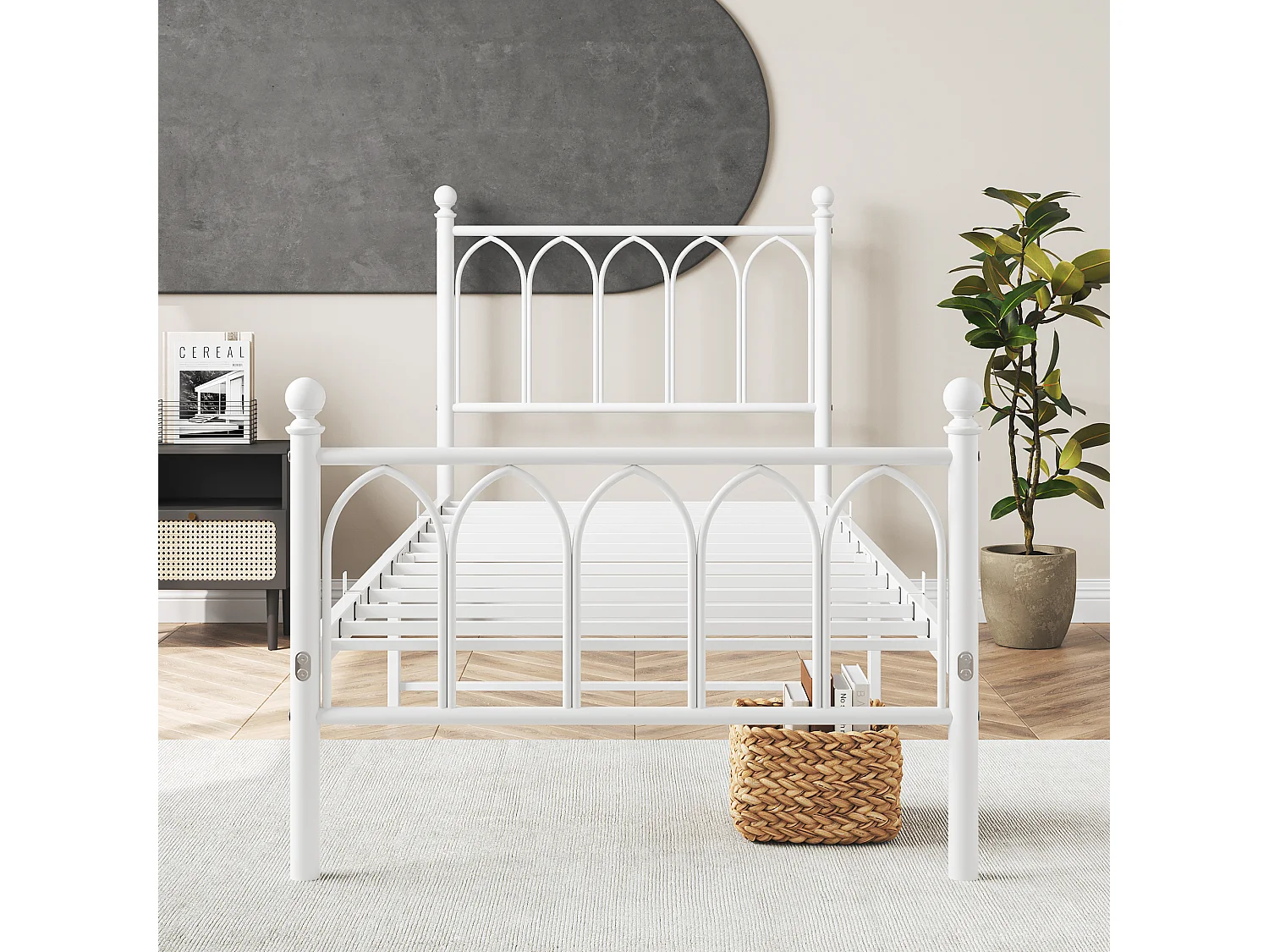 Cadre de lit en métal 90x200 cm - Lit simple avec tête de lit - Blanc