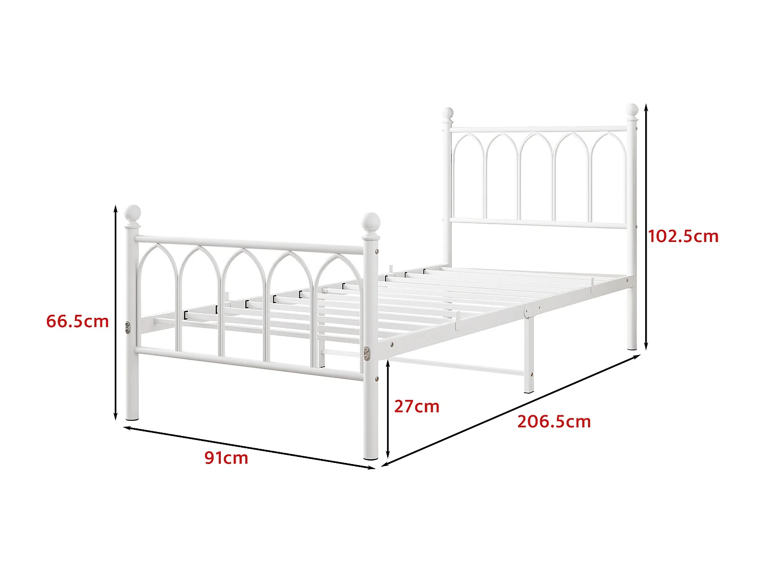 Cadre de lit en métal 90x200 cm - Lit simple avec tête de lit - Blanc