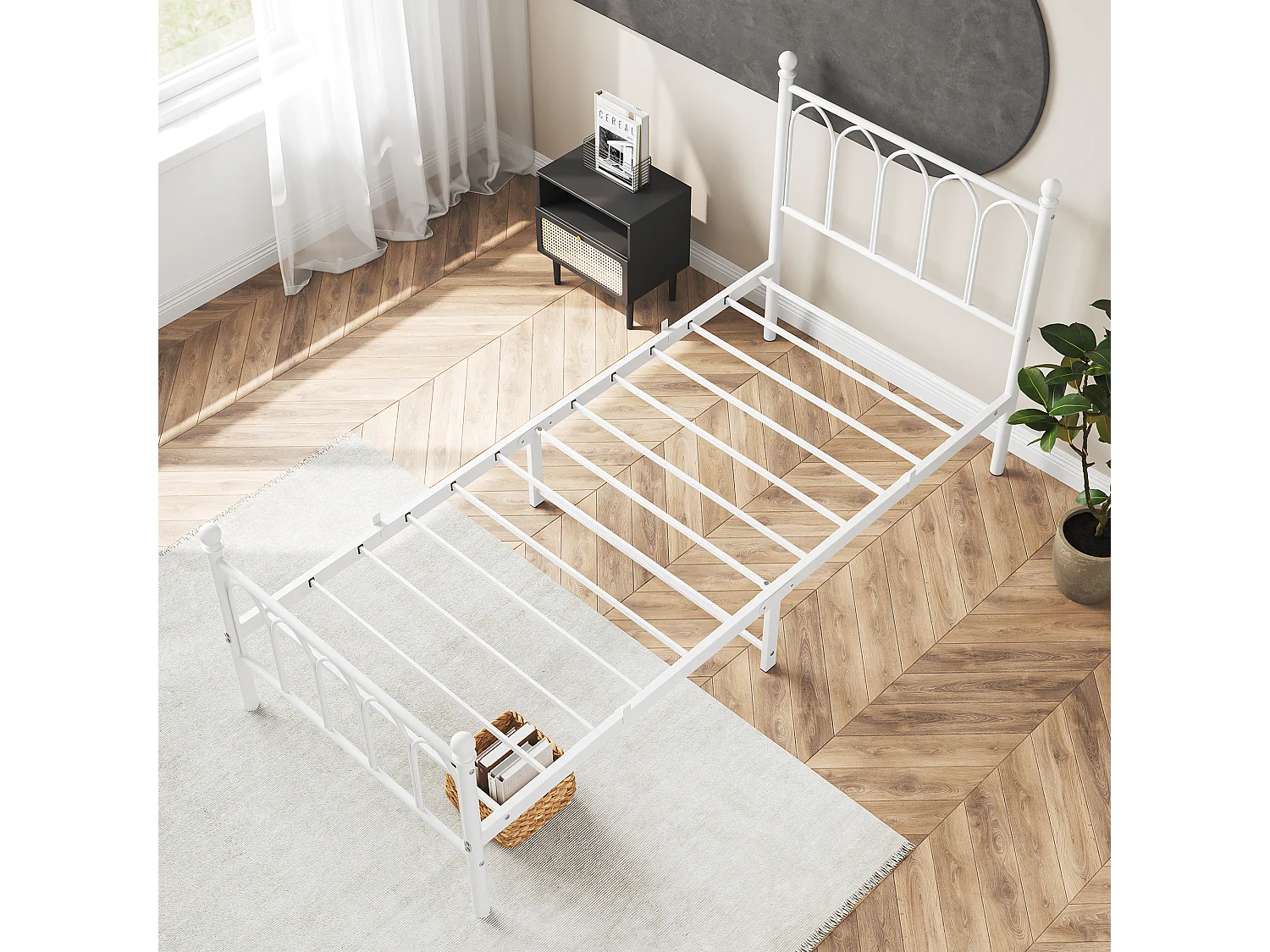 Cadre de lit en métal 90x200 cm - Lit simple avec tête de lit - Blanc