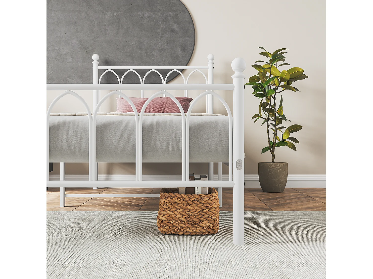 Cadre de lit en métal 90x200 cm - Lit simple avec tête de lit - Blanc