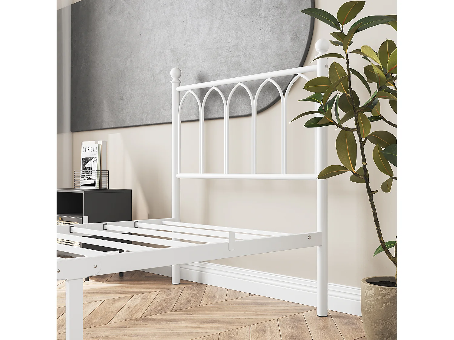 Cadre de lit en métal 90x200 cm - Lit simple avec tête de lit - Blanc