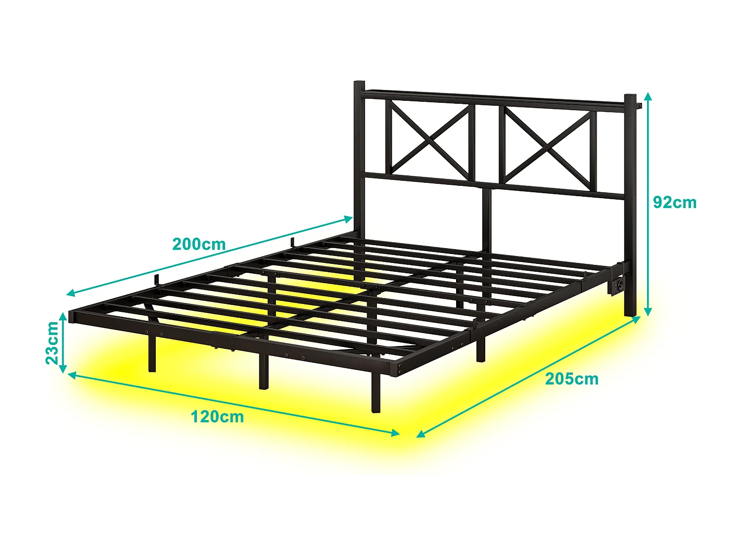 Lit adulte 120x200cm avec LED et station de recharge - Lit flottant en métal - Noir