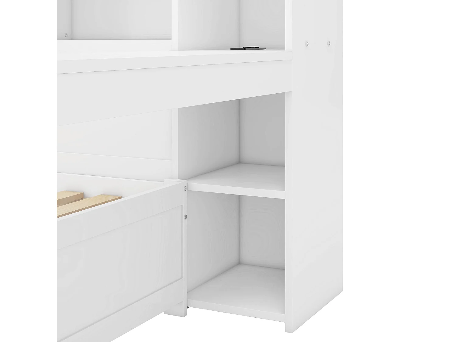 Dagbed 90 x 200 cm met stopcontact, USB-aansluiting, 2 lades en bureau - Matras niet inbegrepen - Wit PB-hout