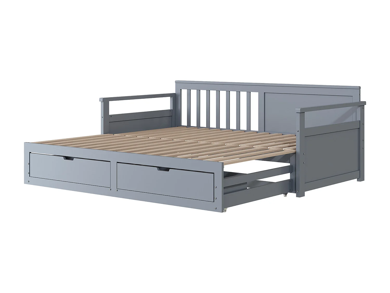 Lit banquette 90 (180) x 190cm avec 2 tiroirs - Multifonctionnel 2 en 1 en bois - Gris