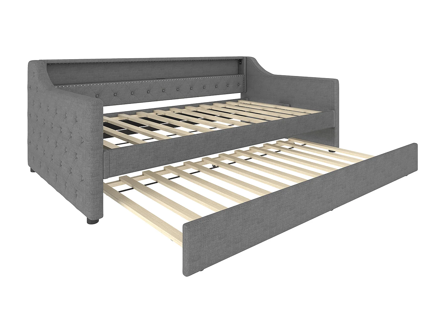 Lit banquette 90x200cm avec lit gigogne 90x190cm - LED et USB- Tissu lin gris（sans matelas)