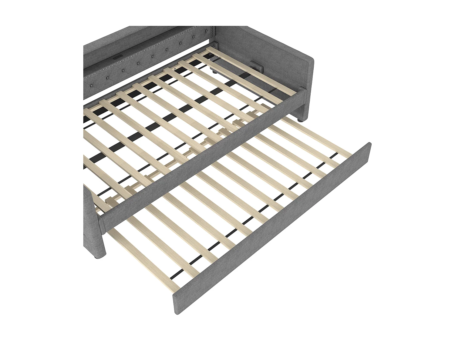 Lit banquette 90x200cm avec lit gigogne 90x190cm - LED et USB- Tissu lin gris（sans matelas)