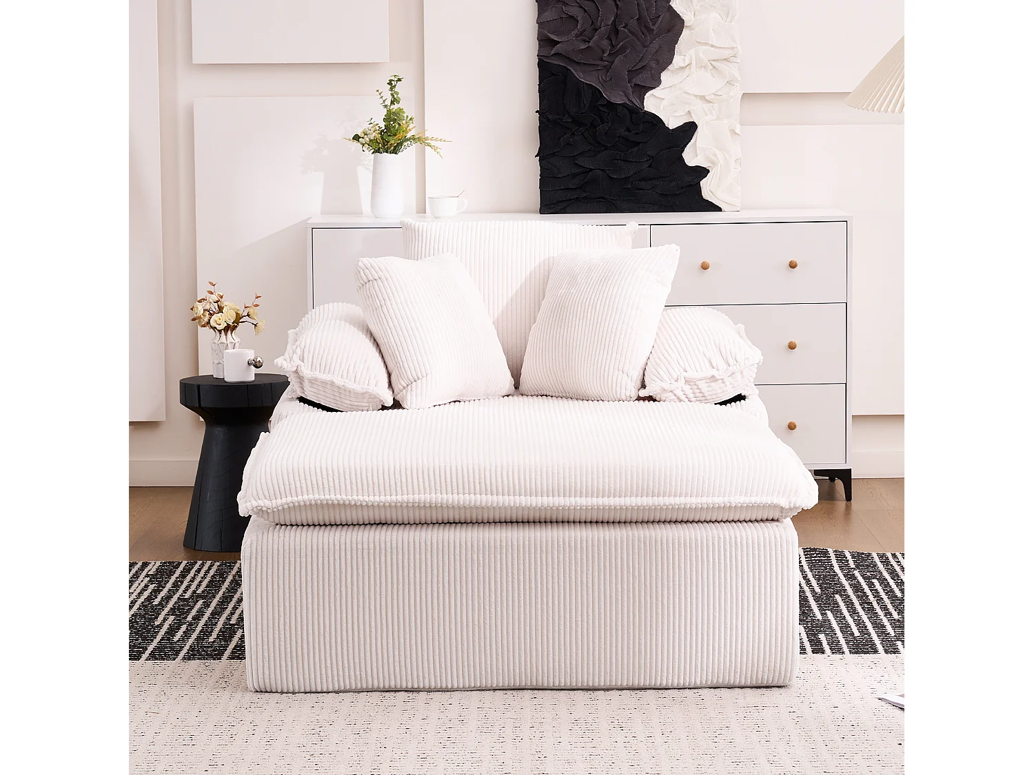 Canapé inclinable 1 place - Fauteuil lounge en velours côtelé - Sans montage - Blanc