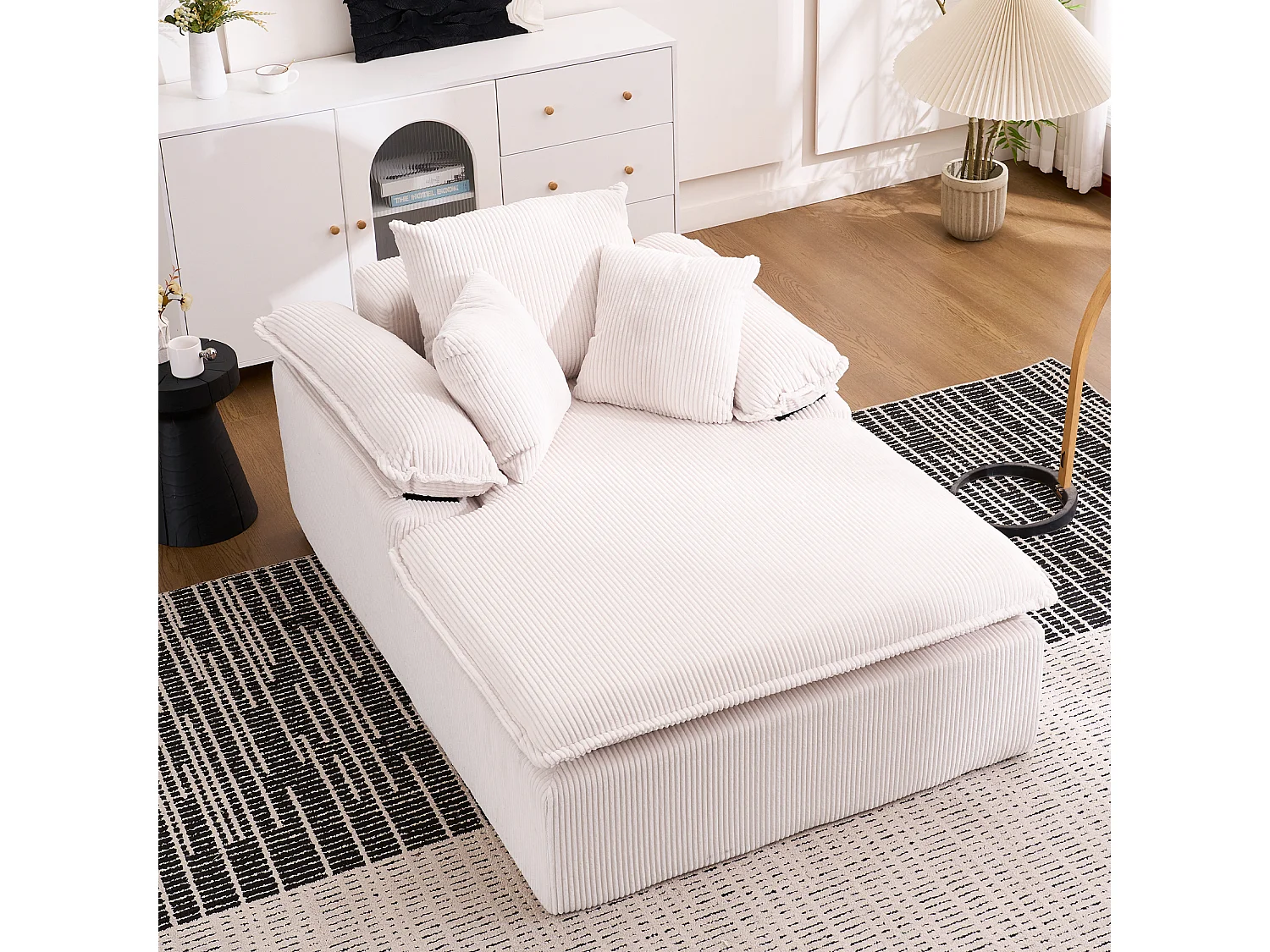 Canapé inclinable 1 place - Fauteuil lounge en velours côtelé - Sans montage - Blanc