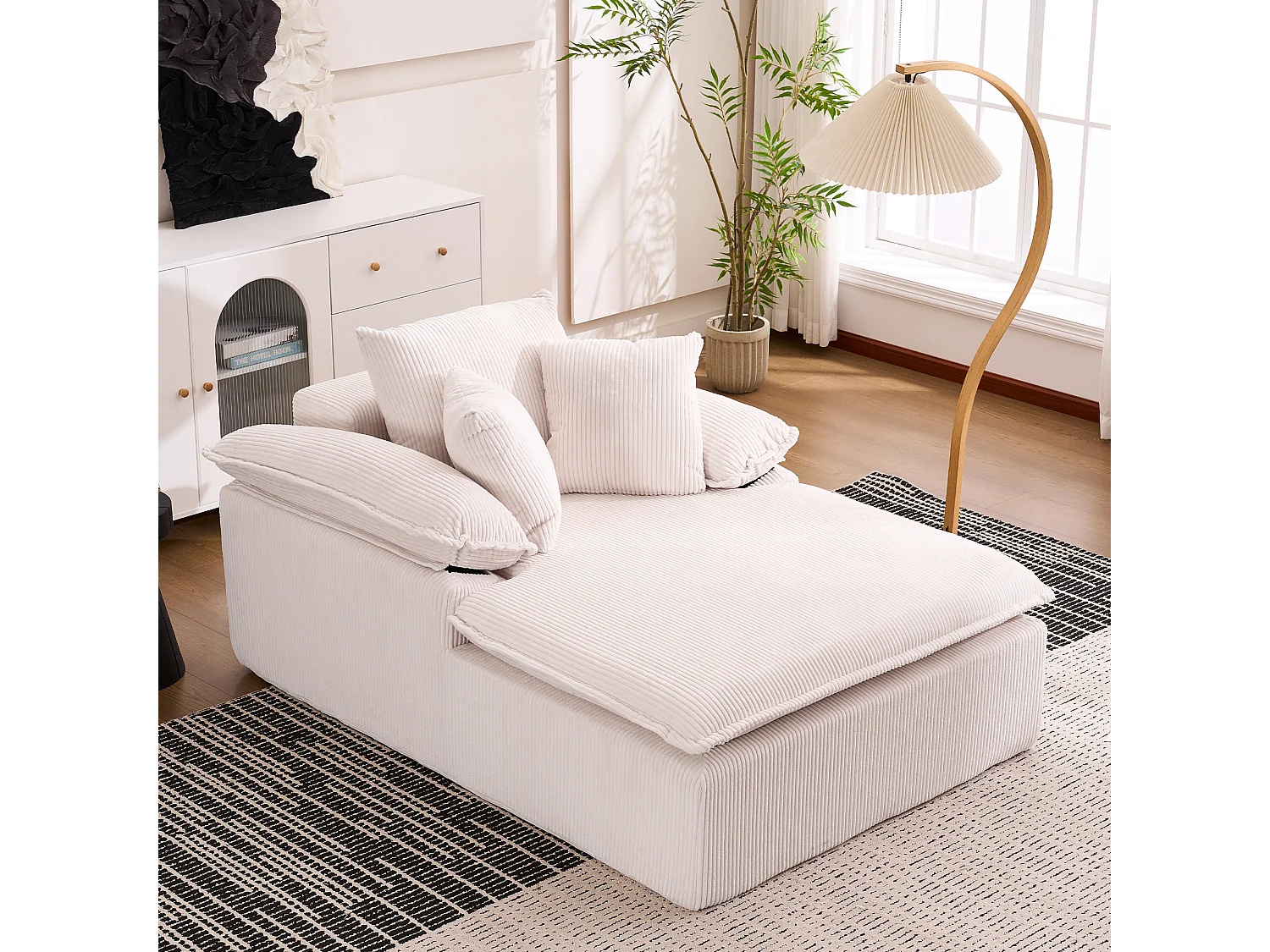 Canapé inclinable 1 place - Fauteuil lounge en velours côtelé - Sans montage - Blanc