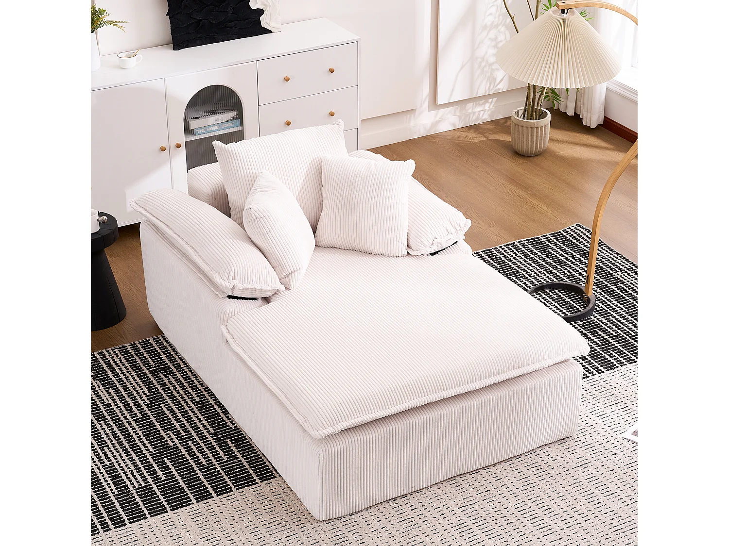 Canapé inclinable 1 place - Fauteuil lounge en velours côtelé - Sans montage - Blanc