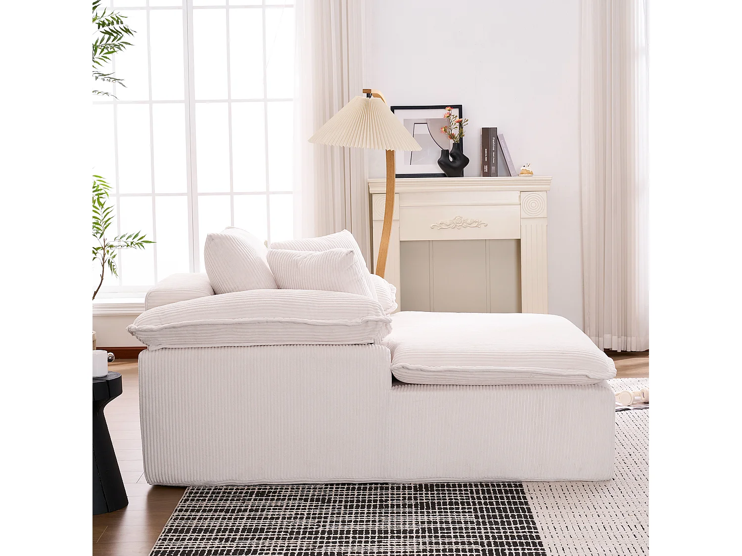 Canapé inclinable 1 place - Fauteuil lounge en velours côtelé - Sans montage - Blanc