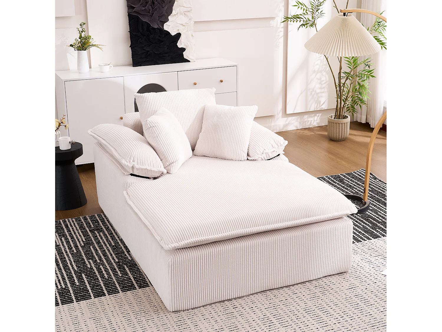 Canapé inclinable 1 place - Fauteuil lounge en velours côtelé - Sans montage - Blanc