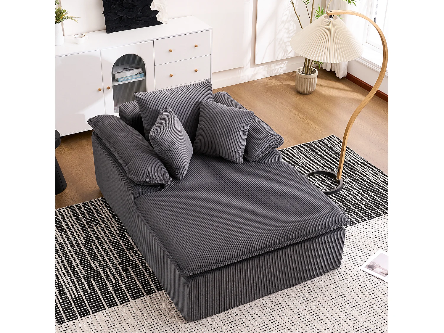 Canapé inclinable 1 place - Fauteuil lounge en velours côtelé - Sans montage - Gris