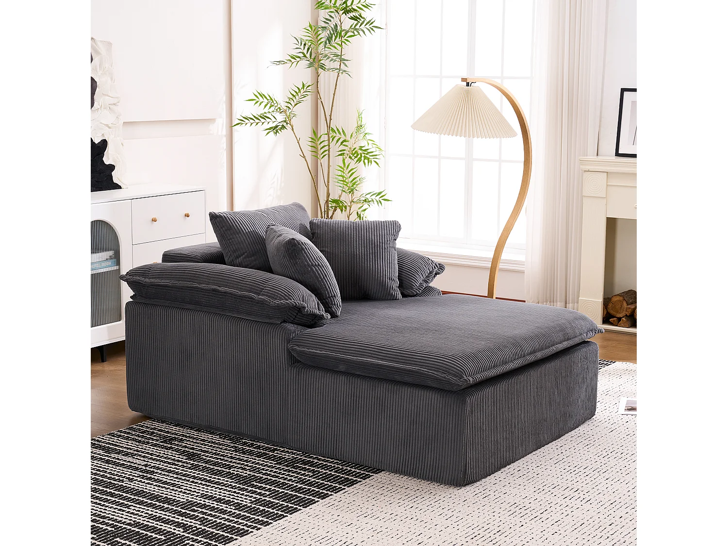 Canapé inclinable 1 place - Fauteuil lounge en velours côtelé - Sans montage - Gris