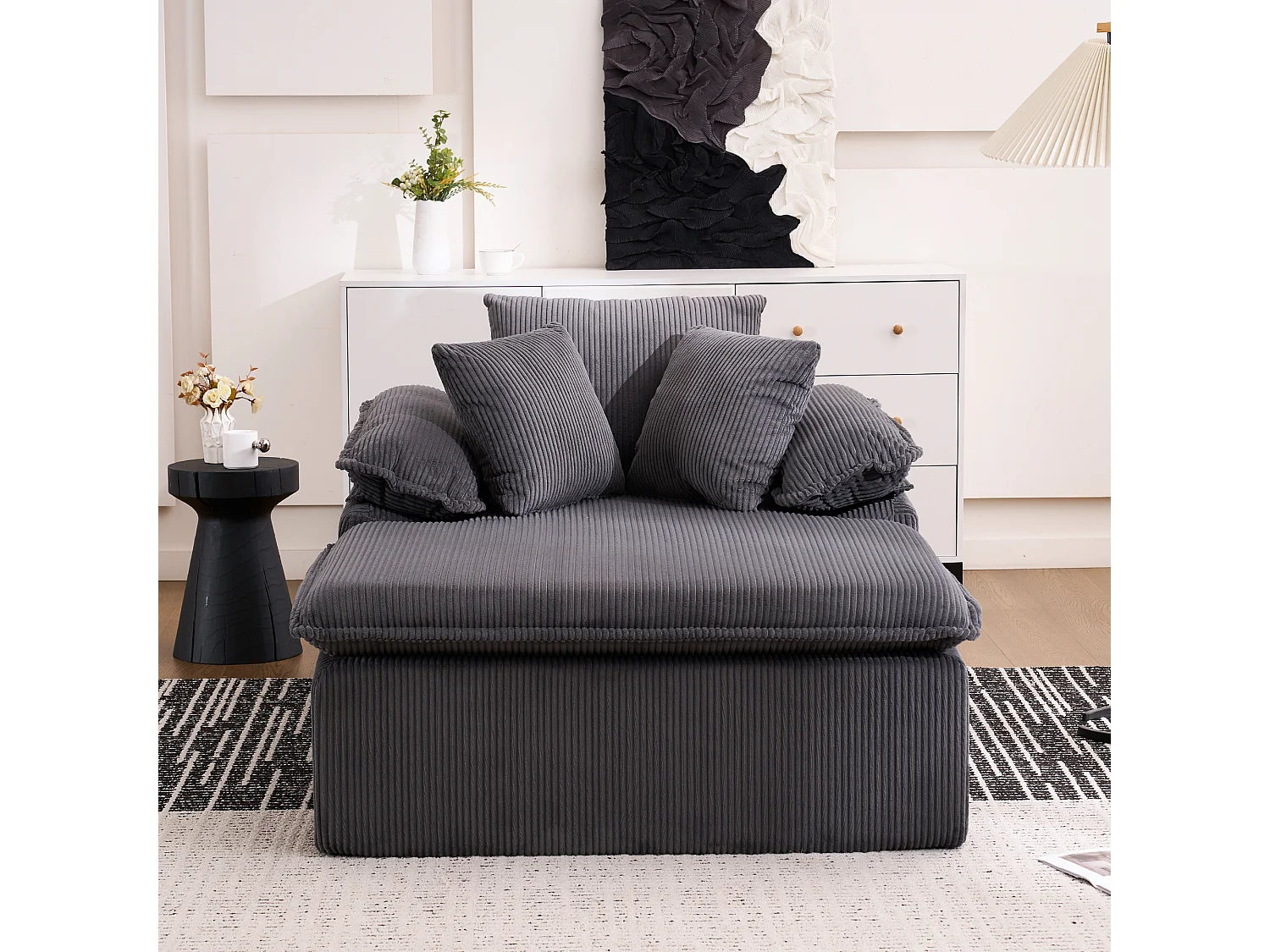 Canapé inclinable 1 place - Fauteuil lounge en velours côtelé - Sans montage - Gris