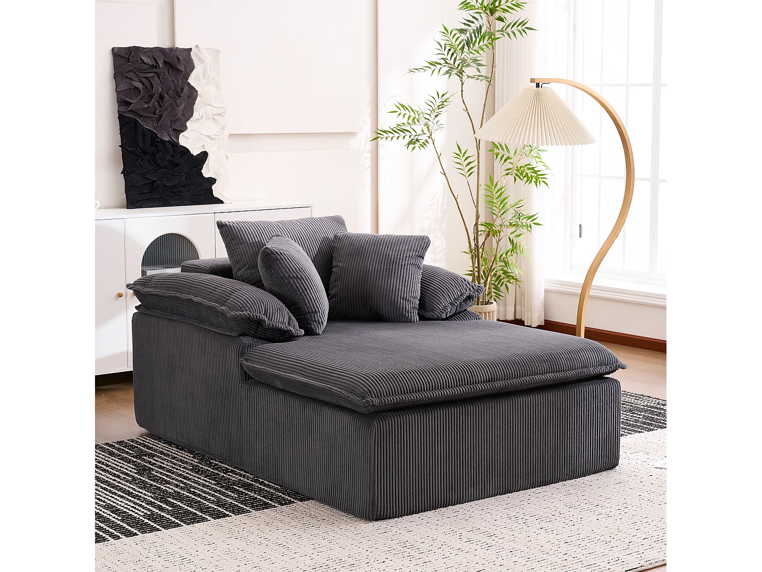 Canapé inclinable 1 place - Fauteuil lounge en velours côtelé - Sans montage - Gris