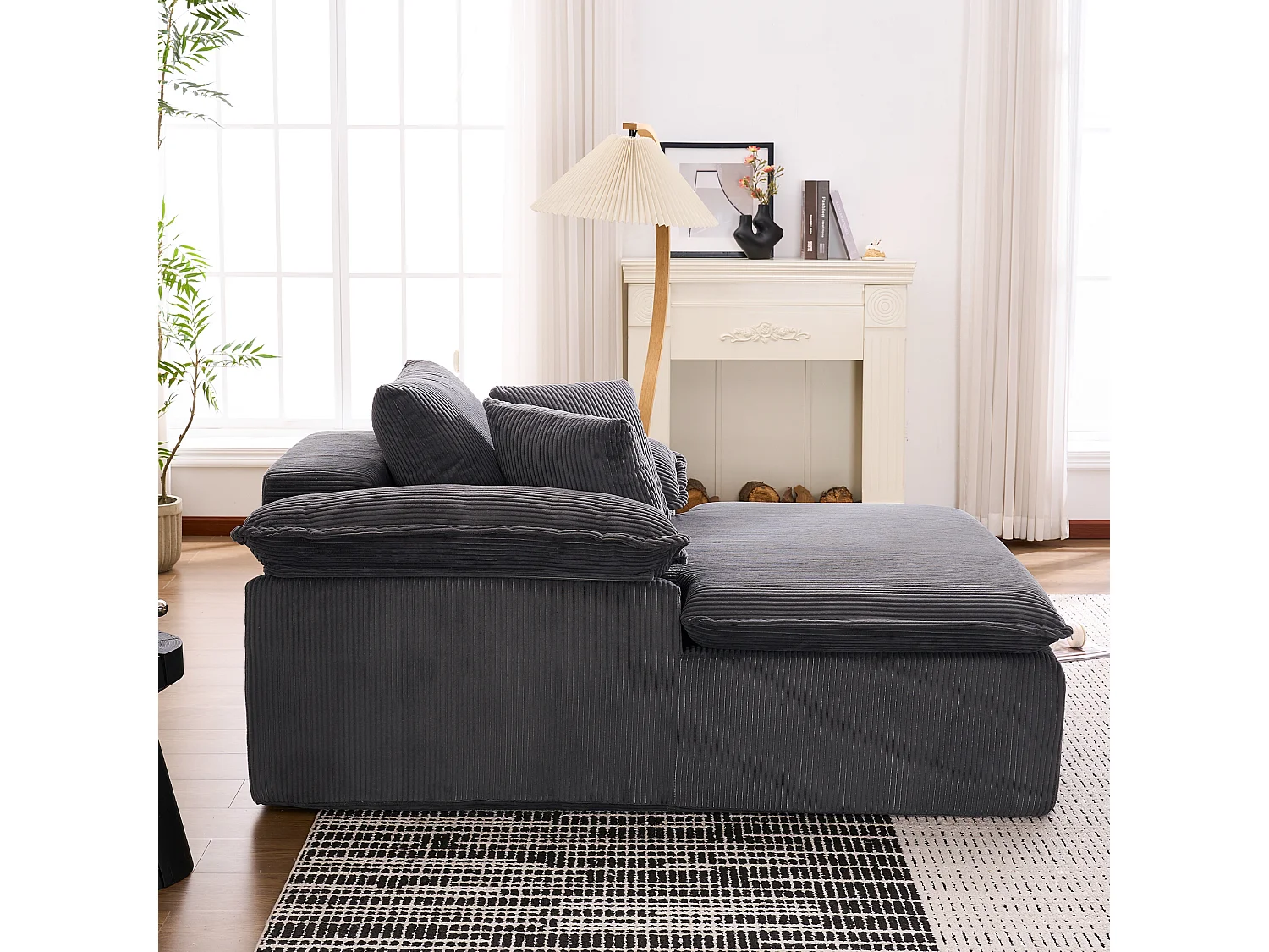 Canapé inclinable 1 place - Fauteuil lounge en velours côtelé - Sans montage - Gris