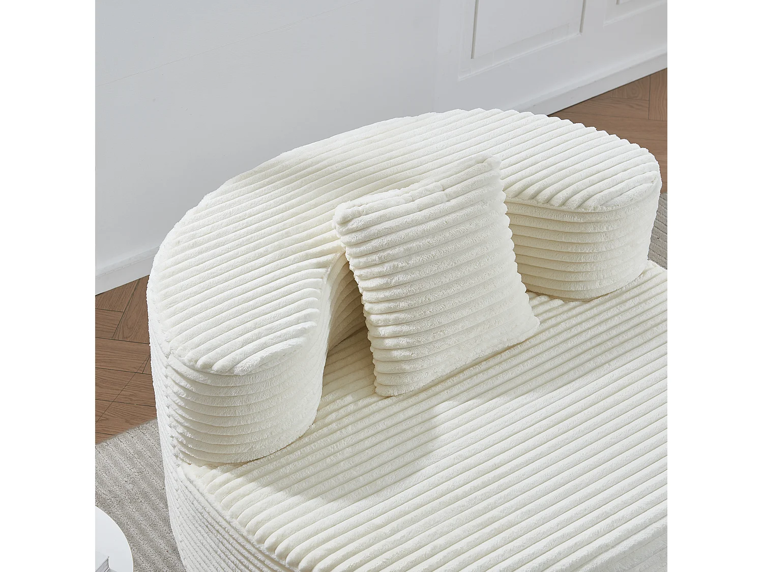 Fauteuil pouf rond avec coussin - Tissu flanelle beige - Pour salon, chambre et appartement