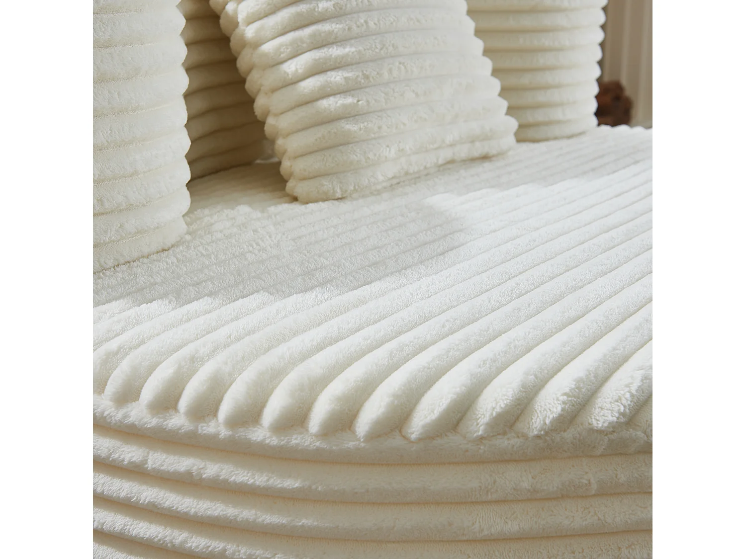 Fauteuil pouf rond avec coussin - Tissu flanelle beige - Pour salon, chambre et appartement