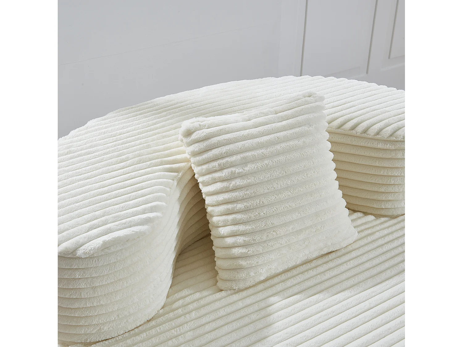 Fauteuil pouf rond avec coussin - Tissu flanelle beige - Pour salon, chambre et appartement