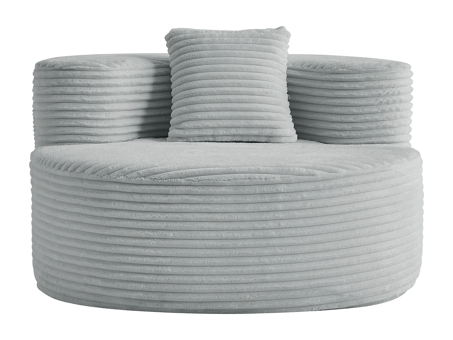 Fauteuil pouf rond avec coussin - Tissu flanelle gris - Pour salon, chambre et appartement