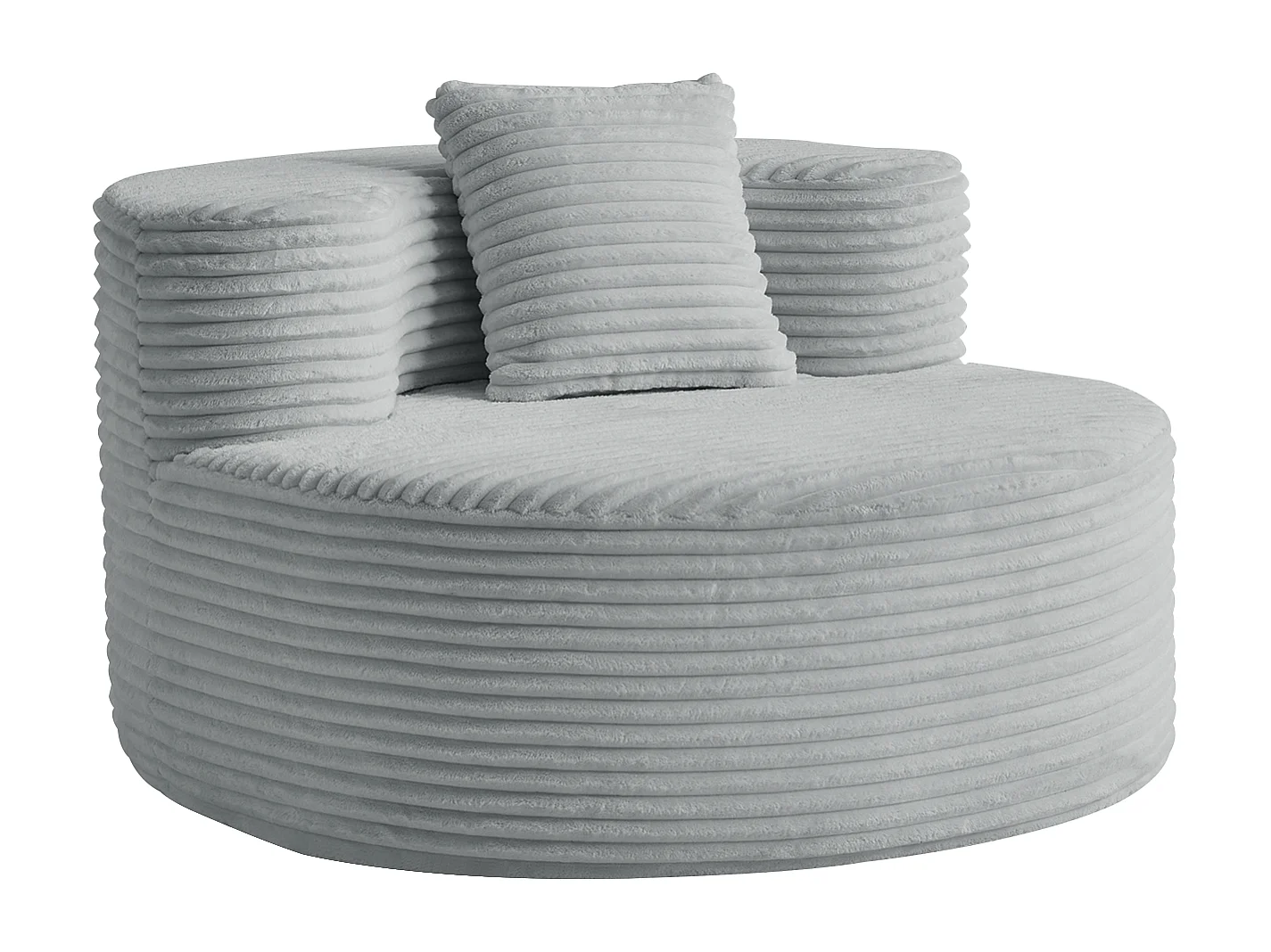 Fauteuil pouf rond avec coussin - Tissu flanelle gris - Pour salon, chambre et appartement