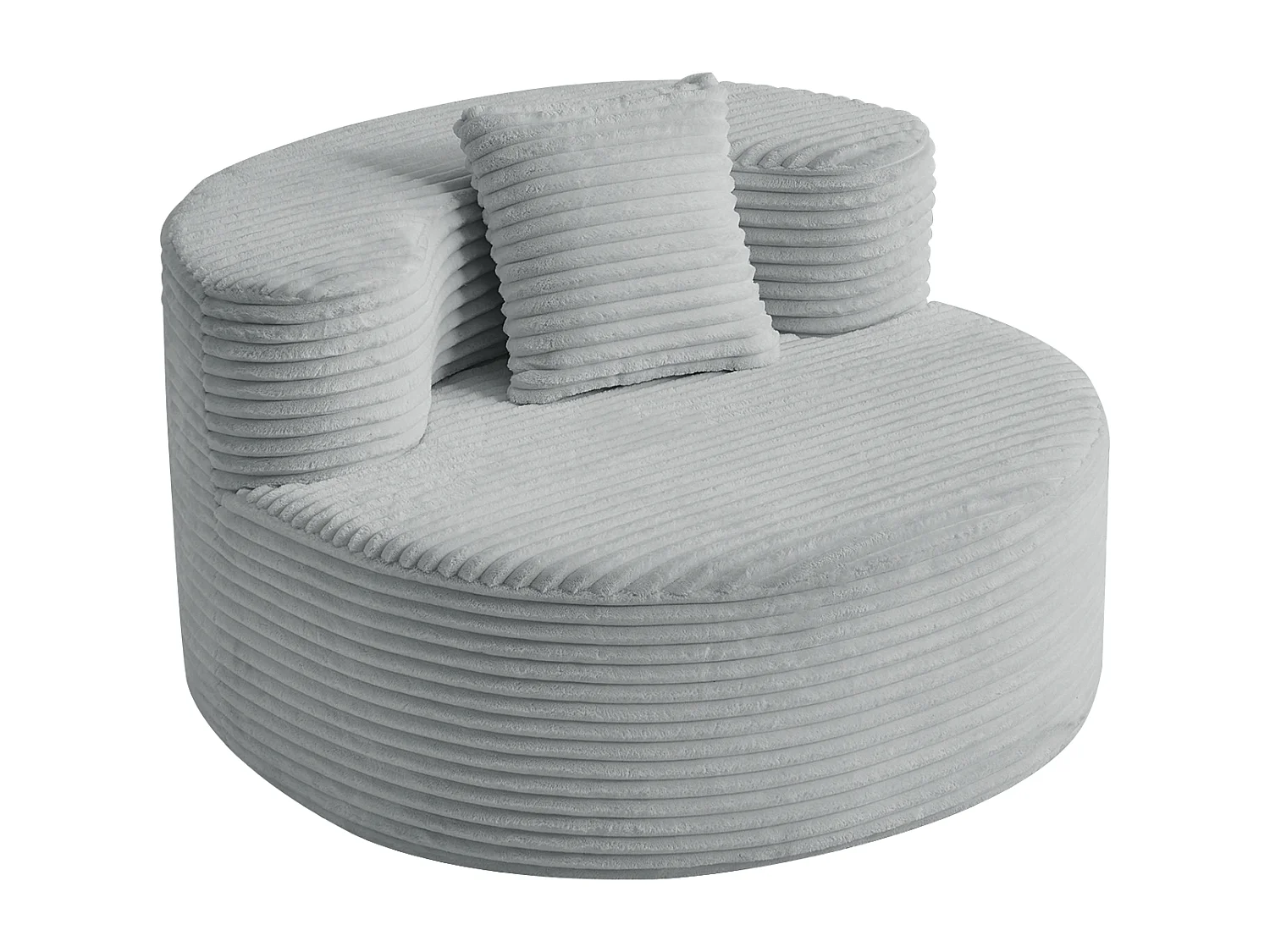 Fauteuil pouf rond avec coussin - Tissu flanelle gris - Pour salon, chambre et appartement