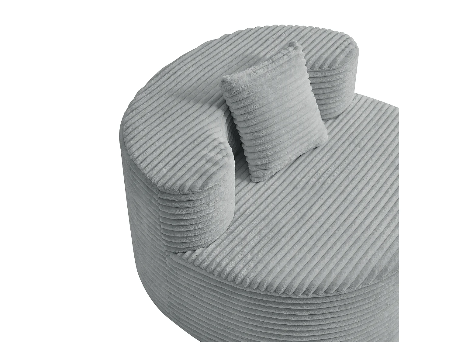 Fauteuil pouf rond avec coussin - Tissu flanelle gris - Pour salon, chambre et appartement