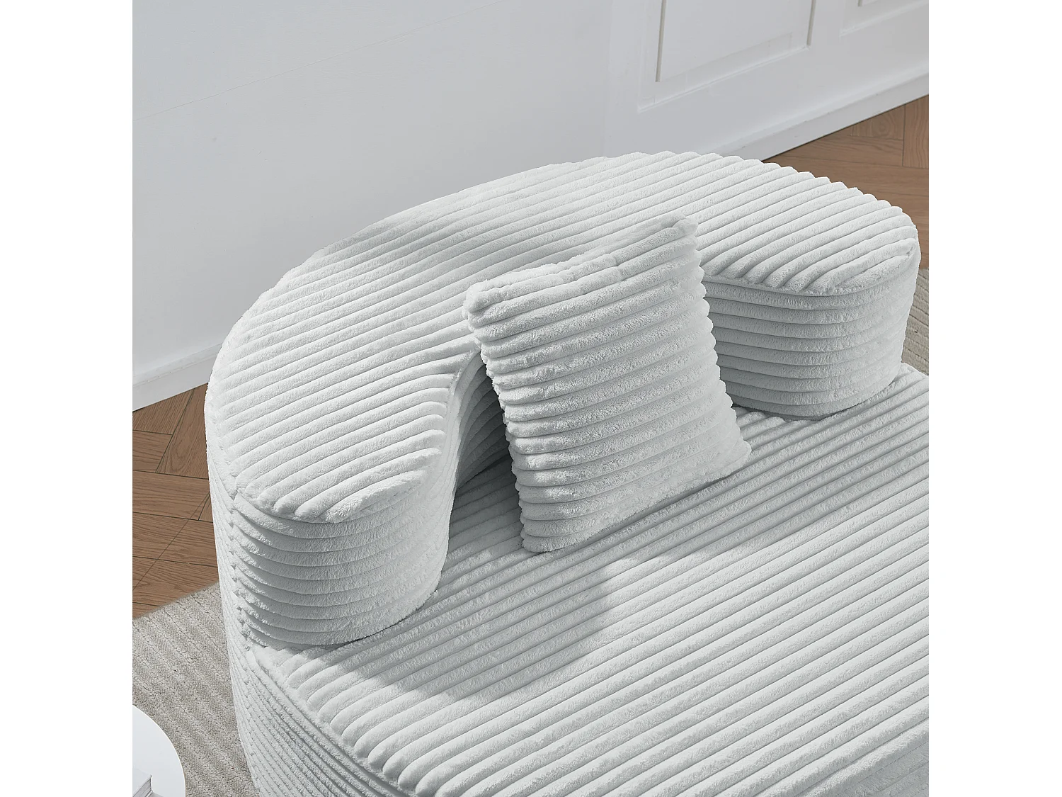 Fauteuil pouf rond avec coussin - Tissu flanelle gris - Pour salon, chambre et appartement